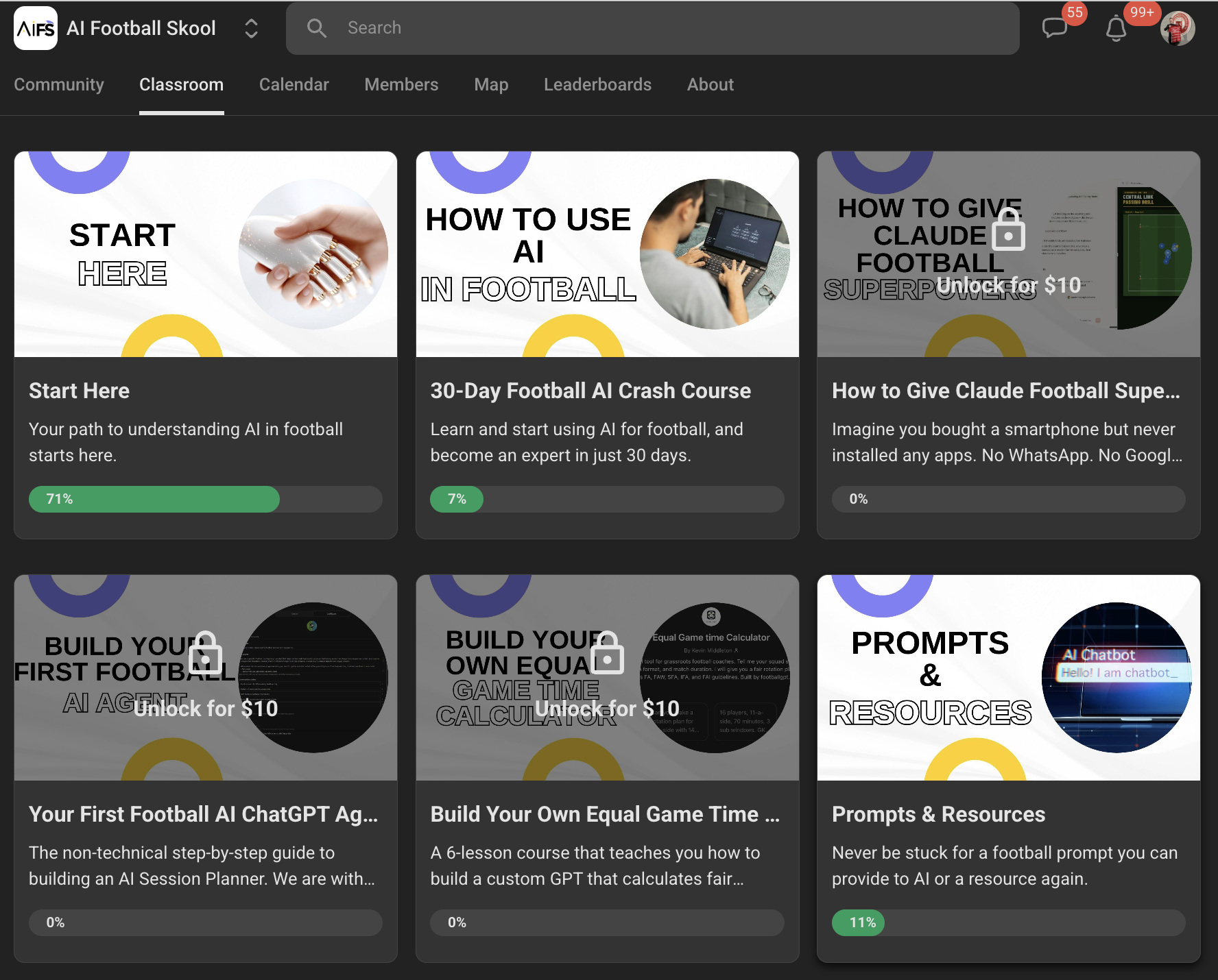 AI Football Skool Classroom with the Equal Game Time Calculator course
