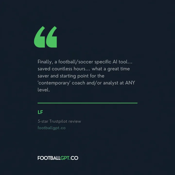 LF, five-star Trustpilot review: Finally, a football specific AI tool. Saved countless hours.
